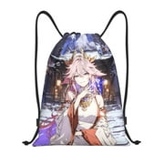 ECEIPENO Yae Miko Genshin Impact Drawstring Backpack Sports Gym Sackpack With Water Resistant String Bag For Women Men