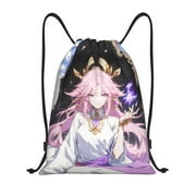 ECEIPENO Yae Miko Genshin Impact Drawstring Backpack Sports Gym Sackpack With Water Resistant String Bag For Women Men