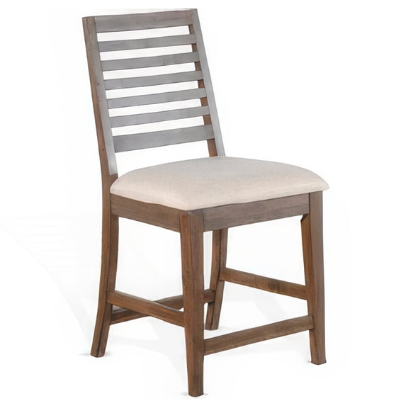 Yael Counter Height Stool Set of 2, Ivory White, Light Brown Wood