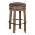 thumbnail image 1 of Yael Swivel Backless Barstool Set of 2, Gray Faux Leather, Brown Wood, 1 of 7