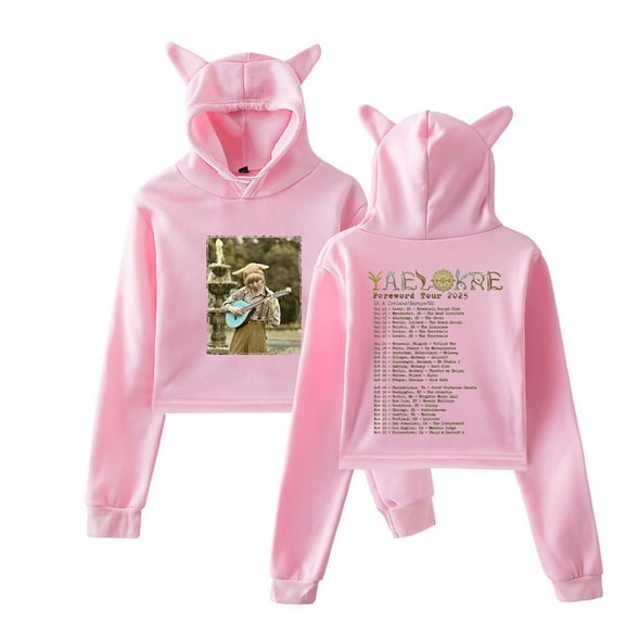 Yaelokre Foreword Tour 2025 Short Hoodies Funny Cat Ear Sweatshirts Fashion Tops