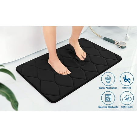 Yafa Home Fashion 1pc:17" X 24" Bath Rug, Memory Foam; Water Absorbent & Non-Slip Bathmats(Black)