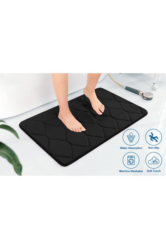 1pc:17" X 24" Bath Rug, Memory Foam; Water Absorbent & Non-Slip Bathmats(Black)