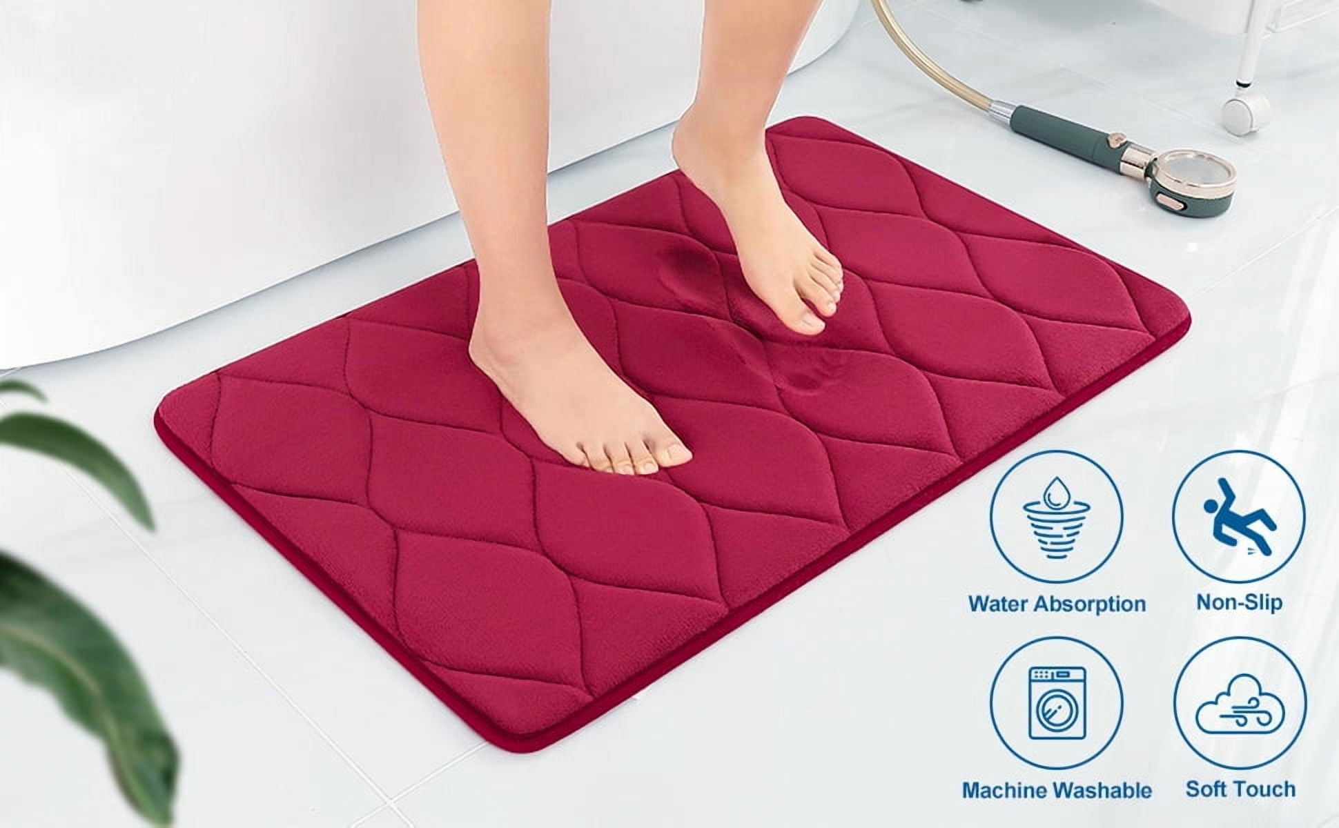 Yafa Home Fashion 1pc:17" X 24" Bath Rug, Memory Foam; Water Absorbent & Non-Slip Bathmats(Burgundy)