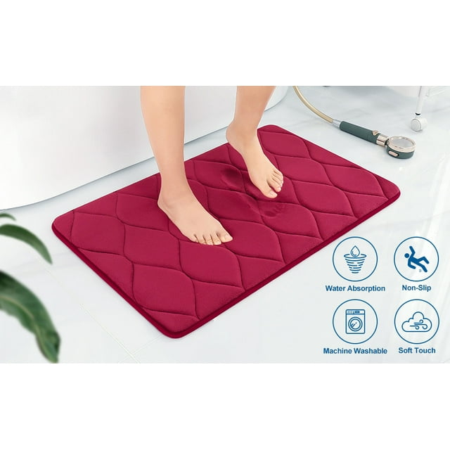 Yafa Home Fashion 1pc:17" X 24" Bath Rug, Memory Foam; Water Absorbent & Non-Slip Bathmats(Burgundy)