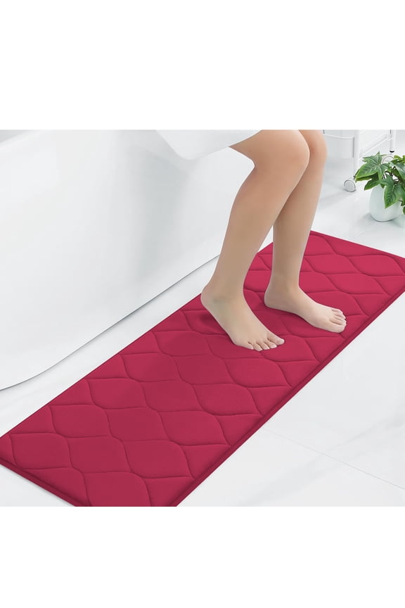 1pc:17" X 60" Bath Rug Runner, Memory Foam; Water Absorbent & Non-Slip (Burgundy)
