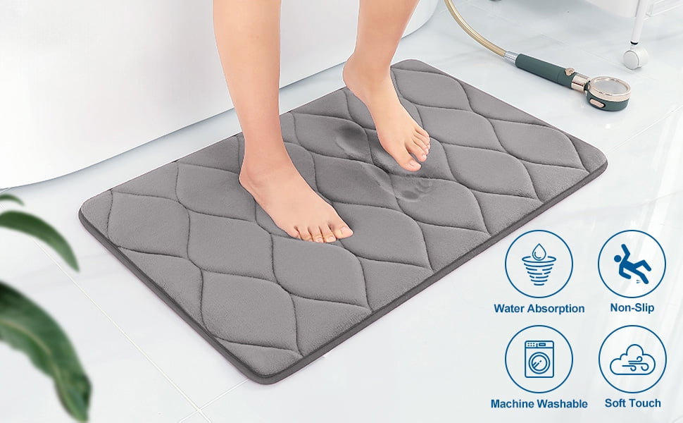 Yafa Home Fashion 1pc:20" X 32" Bath Rug, Memory Foam; Water Absorbent & Non-Slip Bathmats(Grey)