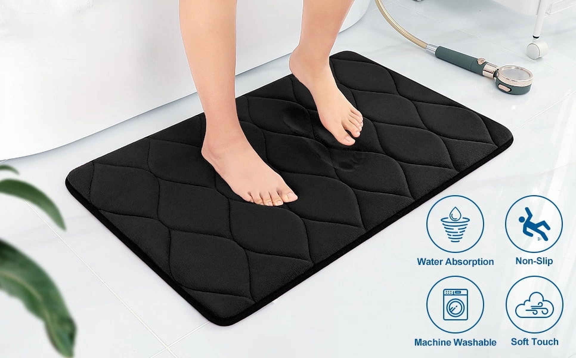Yafa Home Fashion 1pc:24" X 35" Bath Rug, Memory Foam; Machine Washable, Water Absorbent & Non-Slip Bathmats(Black)
