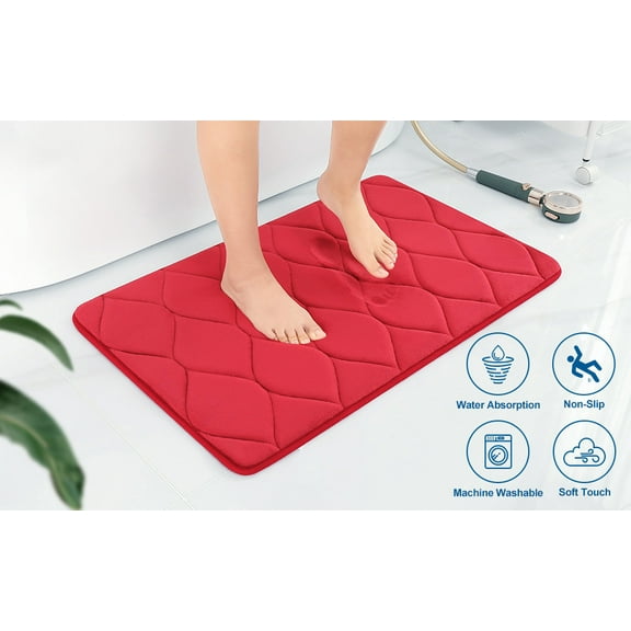 Yafa Home Fashion 1pc:24" X 35" Bath Rug, Memory Foam; Machine Washable, Water Absorbent & Non-Slip Bathmats(Red)