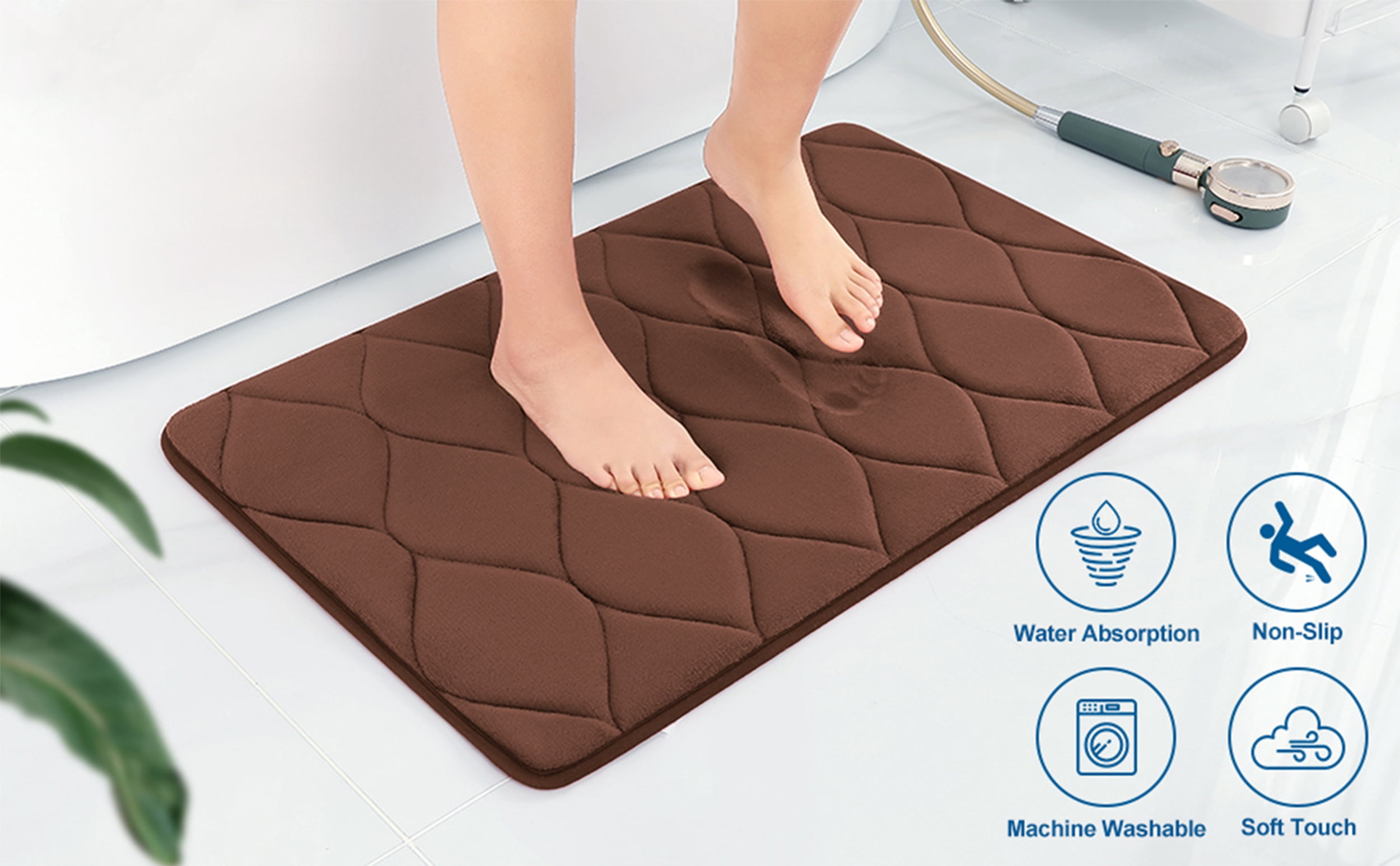 Yafa Home Fashion 1pc:24" X 47" Bath Rug, Memory Foam; Machine Washable, Water Absorbent & Non-Slip Bathmats(Brown)