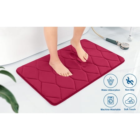 Yafa Home Fashion 1pc:24" X 47" Bath Rug, Memory Foam; Machine Washable, Water Absorbent & Non-Slip Bathmats(Burgundy)