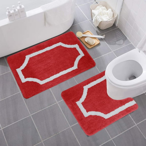 Yafa Home Fashion 2 Piece Modern Design Microfiber Soft Bathroom Rug Set, Non-Slip PVC Backing
