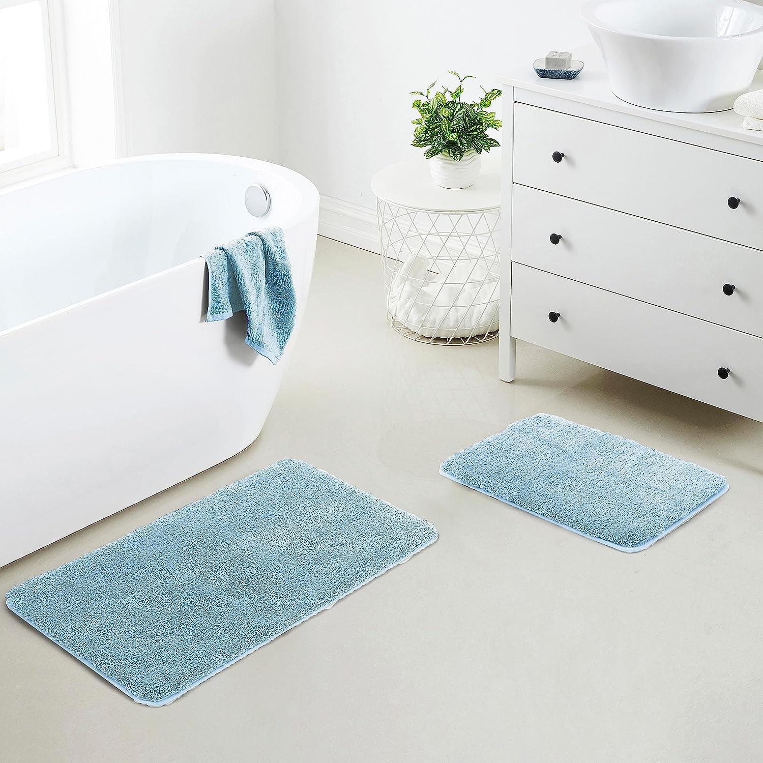 Yafa Home Fashion 2 Piece Solid Microfiber Soft Bathroom Rug Set, Non