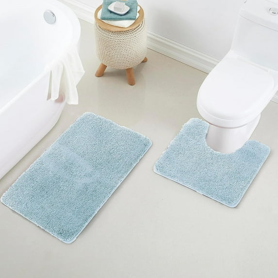 Yafa Home Fashion 2 Piece Solid Microfiber Soft Bathroom Rug Set, Non-Slip TPR Backing