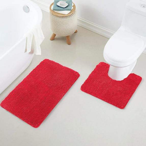 Yafa Home Fashion 2 Piece Solid Microfiber Soft Bathroom Rug Set, Non-Slip TPR Backing