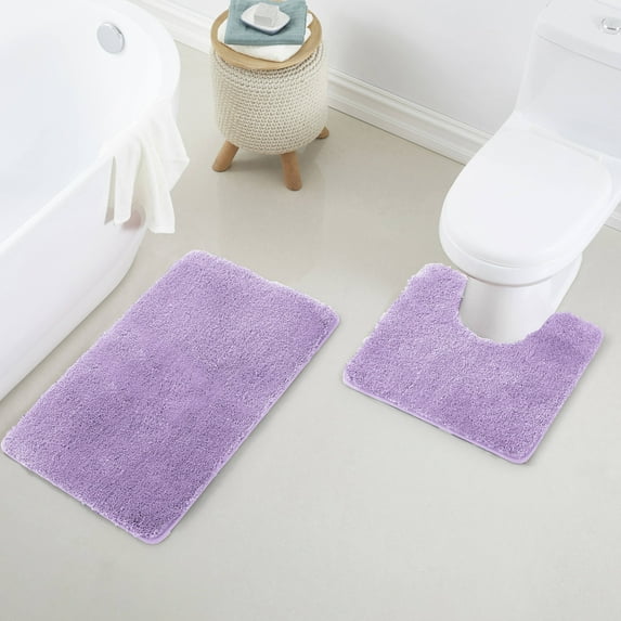 Yafa Home Fashion 2 Piece Solid Microfiber Soft Bathroom Rug Set, Non-Slip TPR Backing
