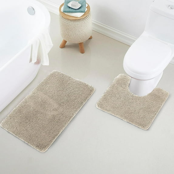 Yafa Home Fashion 2 Piece Solid Microfiber Soft Bathroom Rug Set, Non-Slip TPR Backing