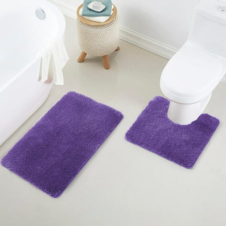 Yafa Home Fashion 2 Piece Solid Microfiber Soft Bathroom Rug Set, Non-Slip TPR Backing