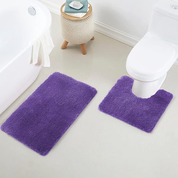 Yafa Home Fashion 2 Piece Solid Microfiber Soft Bathroom Rug Set, Non-Slip TPR Backing