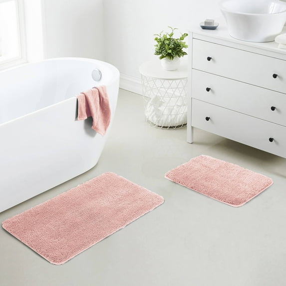 Yafa Home Fashion 2 Piece Solid Microfiber Soft Bathroom Rug Set, Non-Slip TPR Backing