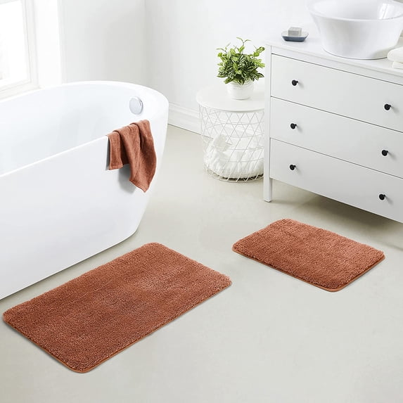 Yafa Home Fashion 2 Piece Solid Microfiber Soft Bathroom Rug Set, Non-Slip TPR Backing