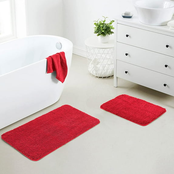 Yafa Home Fashion 2 Piece Solid Microfiber Soft Bathroom Rug Set, Non-Slip TPR Backing