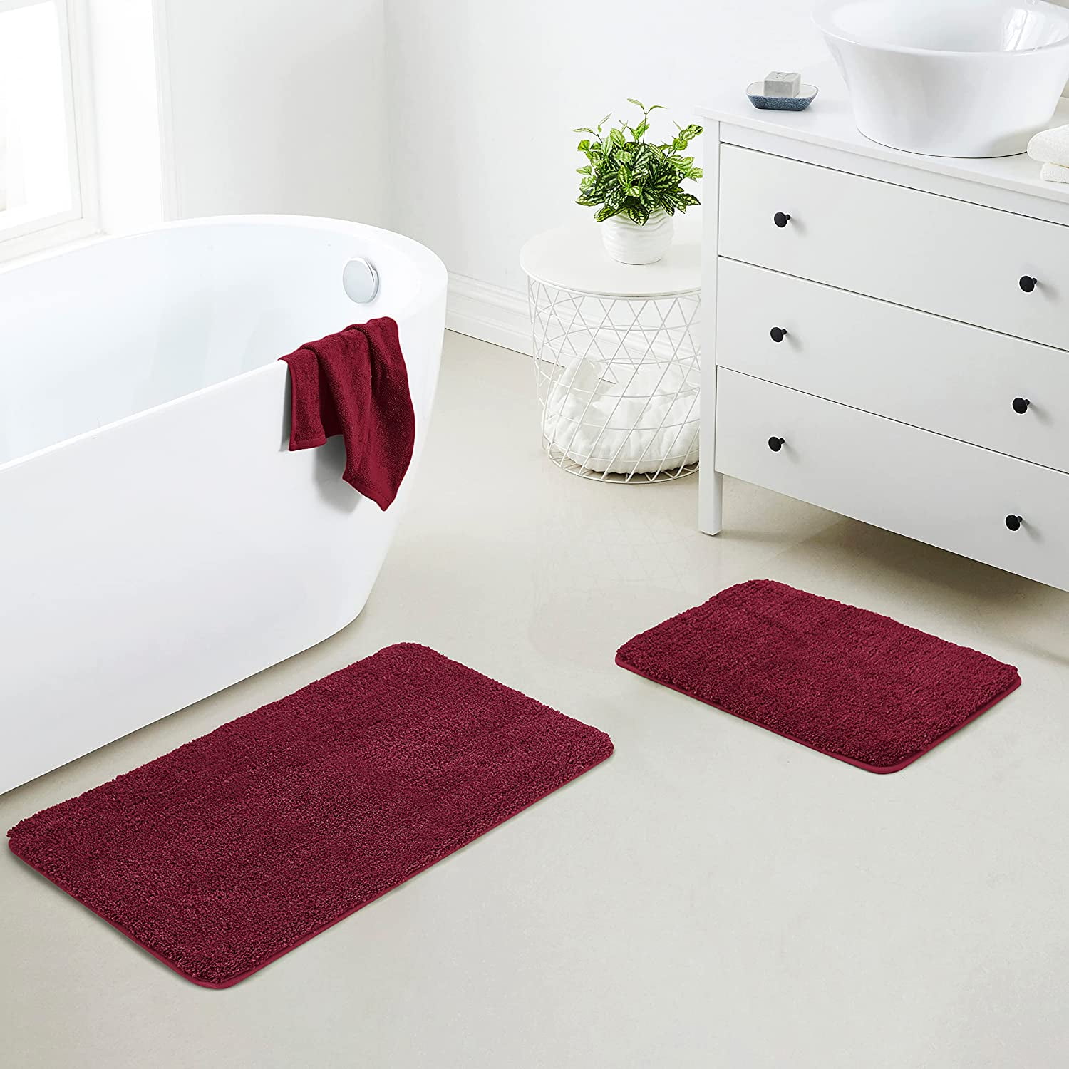 Yafa Home Fashion 2 Piece Solid Microfiber Soft Bathroom Rug Set, Non
