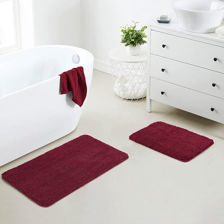 Yafa Home Fashion 2 Piece Solid Microfiber Soft Bathroom Rug Set, Non-Slip TPR Backing