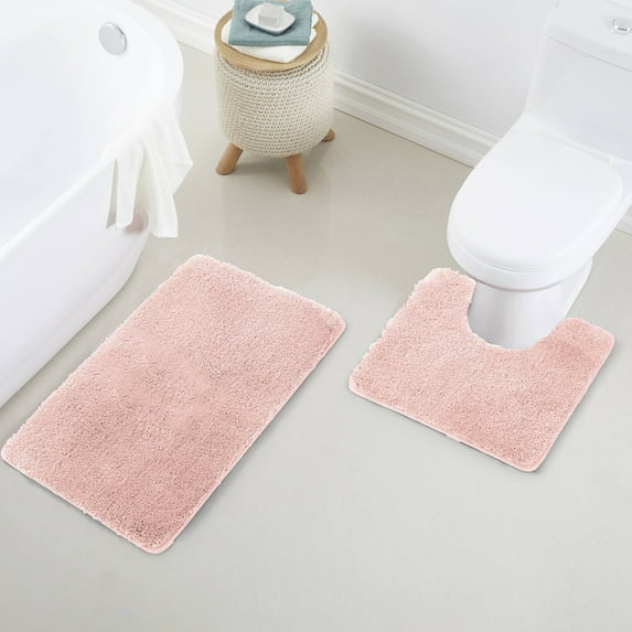 Yafa Home Fashion 2 Piece Solid Microfiber Soft Bathroom Rug Set, Non-Slip TPR Backing