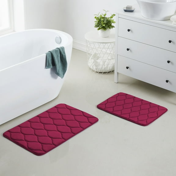 Yafa Home Fashion 2pc: 17" X 24" + 20"X 32" Bath Rug Set, Memory Foam; Water Absorbent & Non-Slip Bathmats(Burgundy)