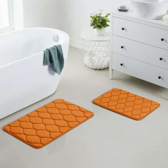 Yafa Home Fashion 2pc: 17" X 24" + 20"X 32" Bath Rug Set, Memory Foam; Water Absorbent & Non-Slip Bathmats(Orange)