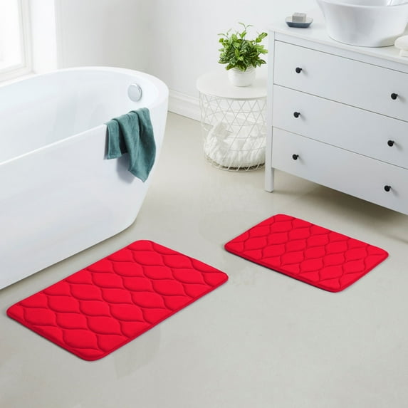 Yafa Home Fashion 2pc: 17" X 24" + 20"X 32" Bath Rug Set, Memory Foam; Water Absorbent & Non-Slip Bathmats(Red)