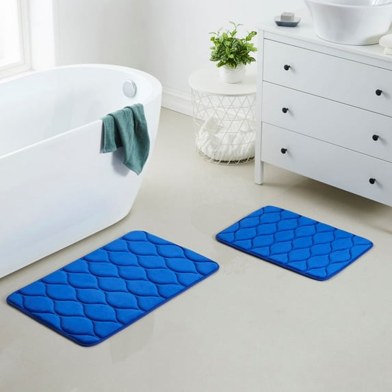Yafa Home Fashion 2pc: 17" X 24" + 20"X 32" Bath Rug Set, Memory Foam; Water Absorbent & Non-Slip Bathmats(Royal Blue)