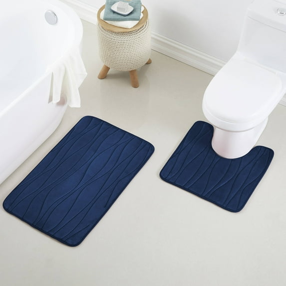 Yafa Home Fashion Blue Memory Foam Bath Rug Set, 17" x 32" + 20" x 20", Non-Slip (2 Count)