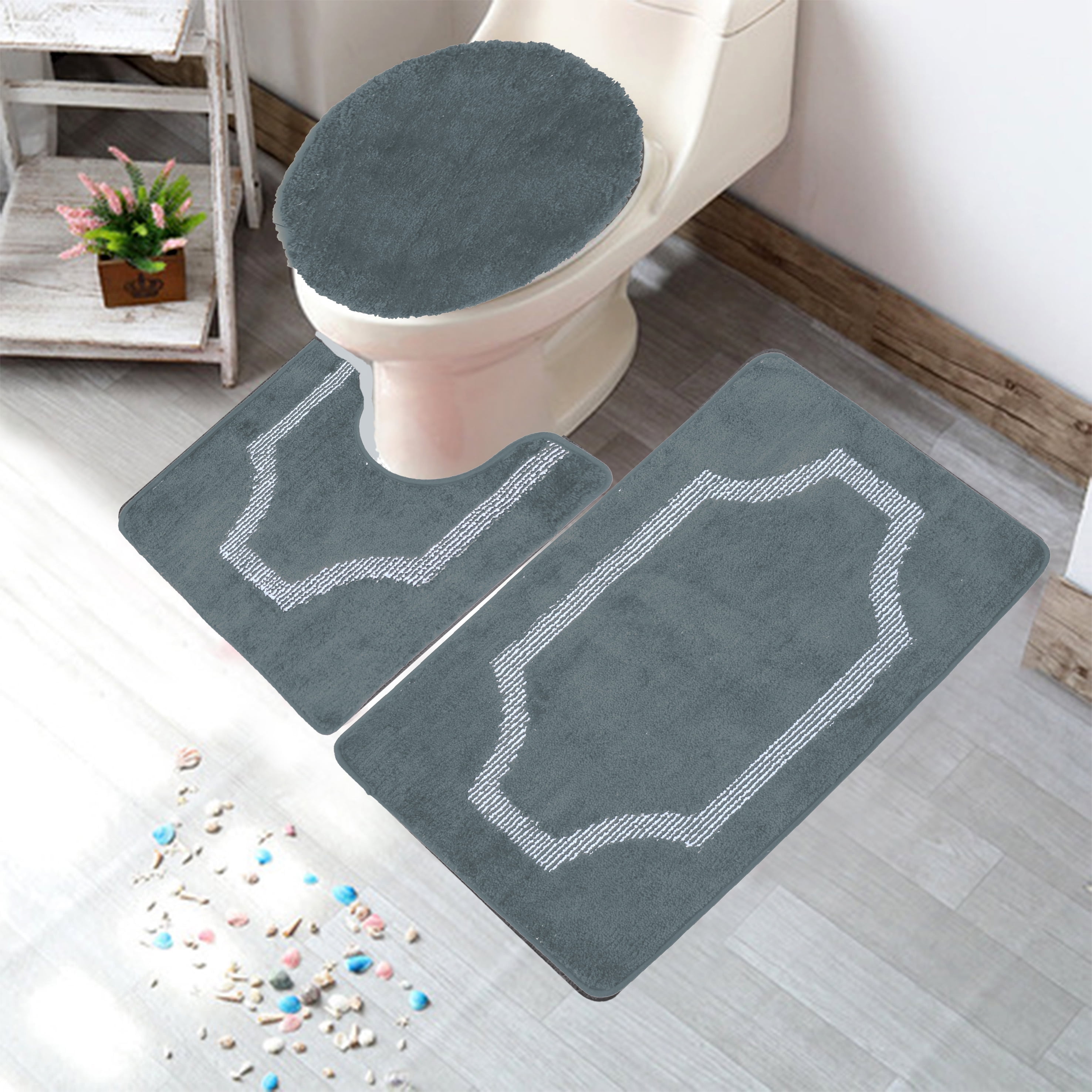 Polyester Bath Rug Yafa Home Fashion Grey Polyester Bath Rug, Non-Slip (3-Piece) - Walmart.com
