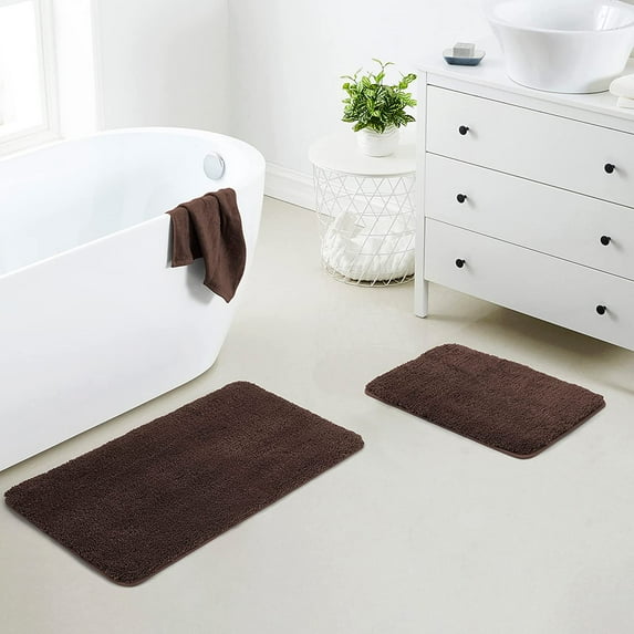 Yafa Home Fashion Soft Brown Microfiber Bath Rug, 17" X 24" + 20" X 32", Non-Slip Backing, (2 Count)