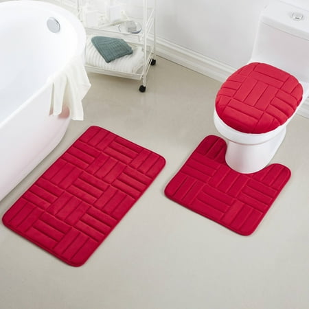Yafa Home Fashion Soft & Plush Vibrant Color Polyester Bath Rug Set, 50 cm x 80 cm (3 Count)