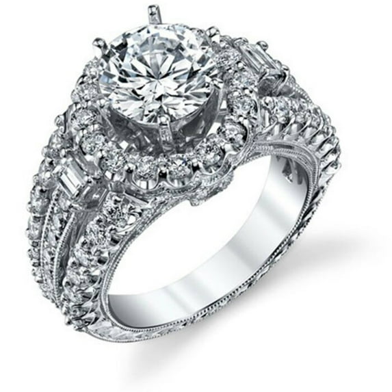 Yafe 18K White Gold Plated 2 Carat Round CZ Princess Cut Wedding Ring - Vintage - Halo CZ Ring
