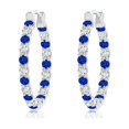 thumbnail image 1 of Yafe 18K White Gold Plated Inside Out Hoop Earrings Blue and White CZ Stones Everyday Wear Hoops, 1 of 4