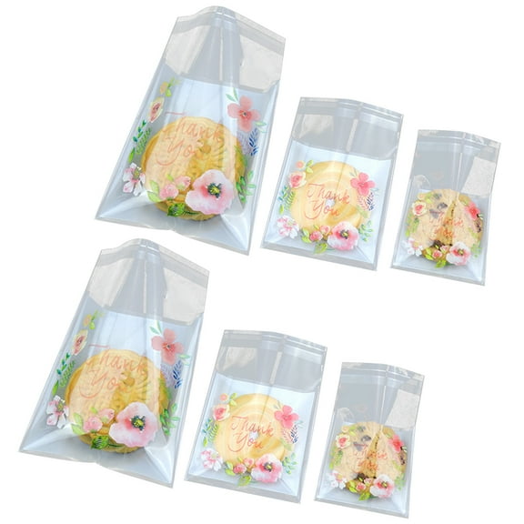 Yageerya 300pcs Cookies Packaging Bags Flower Pattern Candy Bags Packaging Bags Self Adhesive Pouch for Bakery Candy Gift(100pcs for Three Size Random Color)