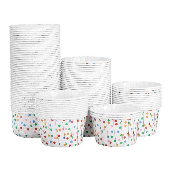 Yageerya Cabilock 100pcs Polka Dot Paper Treat Cups Disposable Dessert Bowls for Sundae Cake Ice Cream