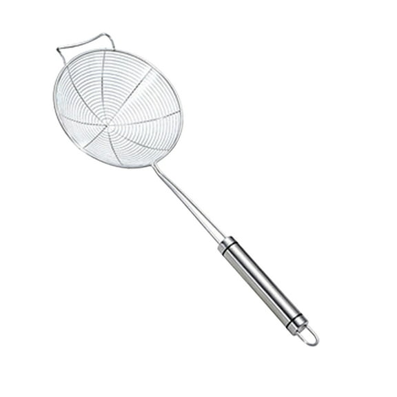 Yageerya Skimmer Spoon Fry Oil Mesh Strainer Spider Stainless Steel Large Fat Fish Round Slotted Ladle Deep Wire Basket Fine Grease Stir with Long Handle and Hook