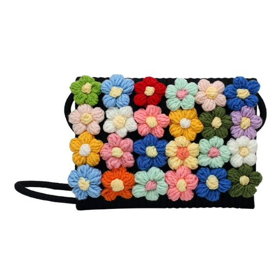 Yageerya Woven Beach Bag Shoulder Bag Handwoven Flowers Decorated Crossbody Purse for Women