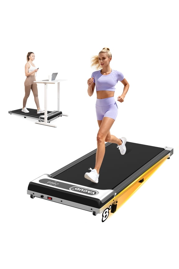 Walking Pad Under Desk Treadmill with 8°Incline and Wheels for Home and Office, 2.5 HP Portable Walking Jogging Running Machine with Remote Control and LED Display, Silver