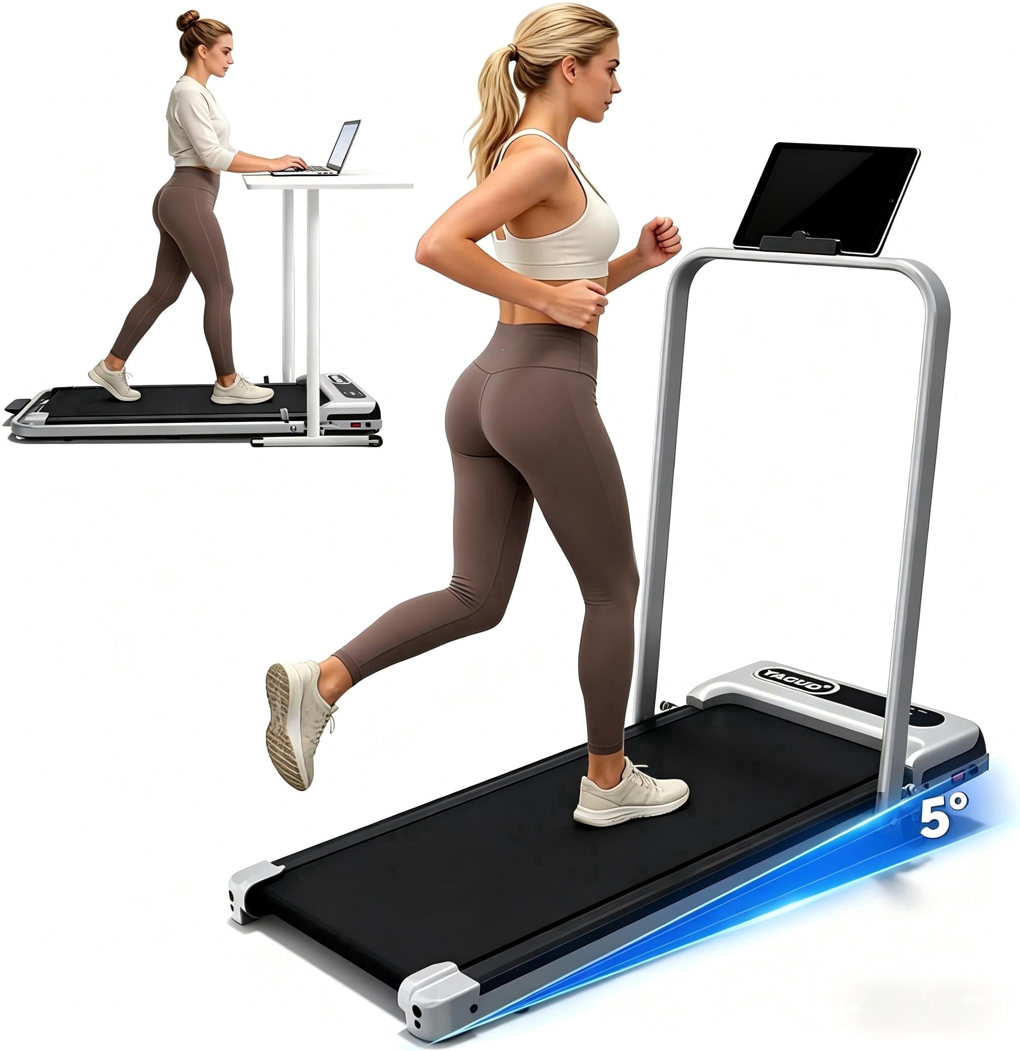 Yagud Walking Pad Under Desk Treadmill with Handle, Portable Small Treadmills for Home with Remote Control, Walking Pad Treadmill with LED Display, 265LBS Weight Capacity