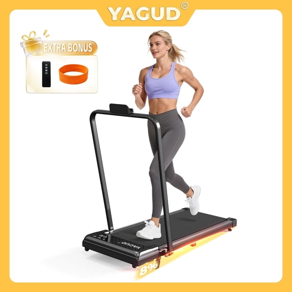 Yagud Walking Pad Treadmill with Handle Bar and Adjustable Incline, 3.8HP Portable Electric Treadmills with Wheels for Home, Home Treadmills with Incline, 0.5-3.8MPH, Black