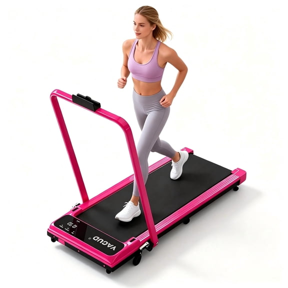 Yagud Walking Pad Treadmill with Handle Bar and Adjustable Incline, 3.8HP Portable Electric Treadmills with Wheels for Home, Home Treadmills with Incline, 0.5-3.8MPH, Bright Red