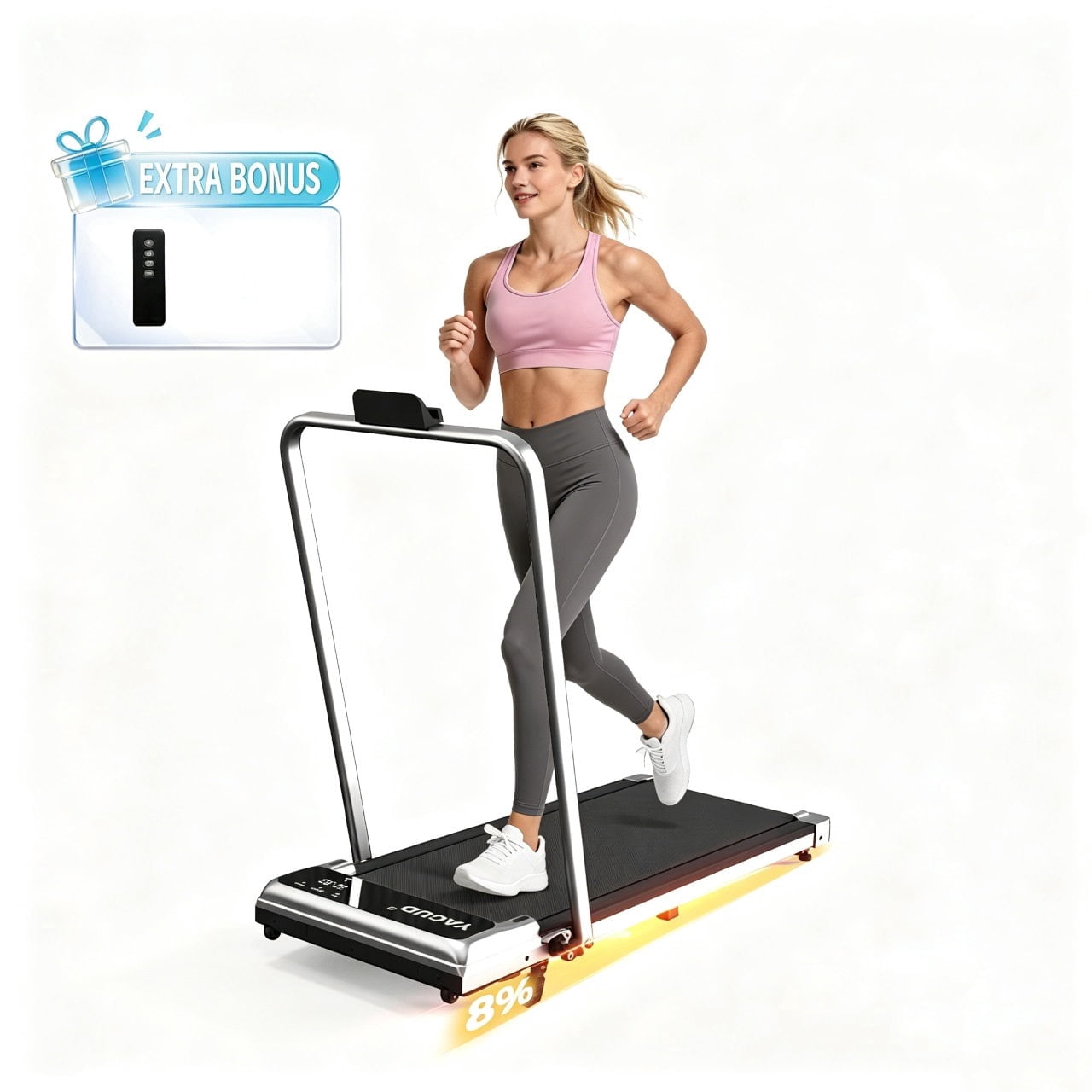 Yagud Walking Pad Treadmill with Handle Bar and Adjustable Incline, 3.8HP Portable Electric Treadmills with Wheels for Home, Home Treadmills with Incline, 0.5-3.8MPH, Silver
