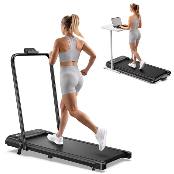 Yagud Walking Pad Treadmill with Handle Bar & 4% Incline, Foldable Portable Treadmill for Running, Small Under Desk Treadmill for Home, Black