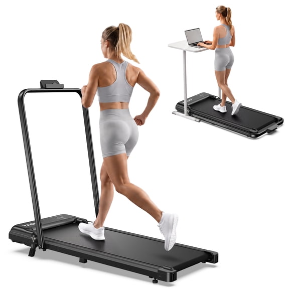 Yagud Walking Pad Treadmill with Handle Bar & 4% Incline, Foldable Portable Treadmill for Running, Small Under Desk Treadmill for Home, Black